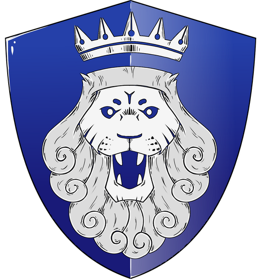 Digital illustration of a shield showing the design of a lion with a crown