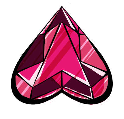 Digital illustration of pink jewel shaped like an upside-down heart